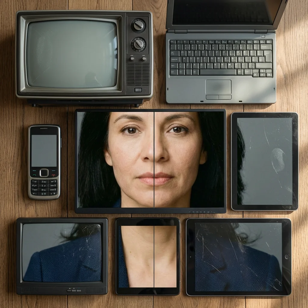 Output result for Retro Screen Mosaic: Display Your Face Across Vintage Devices