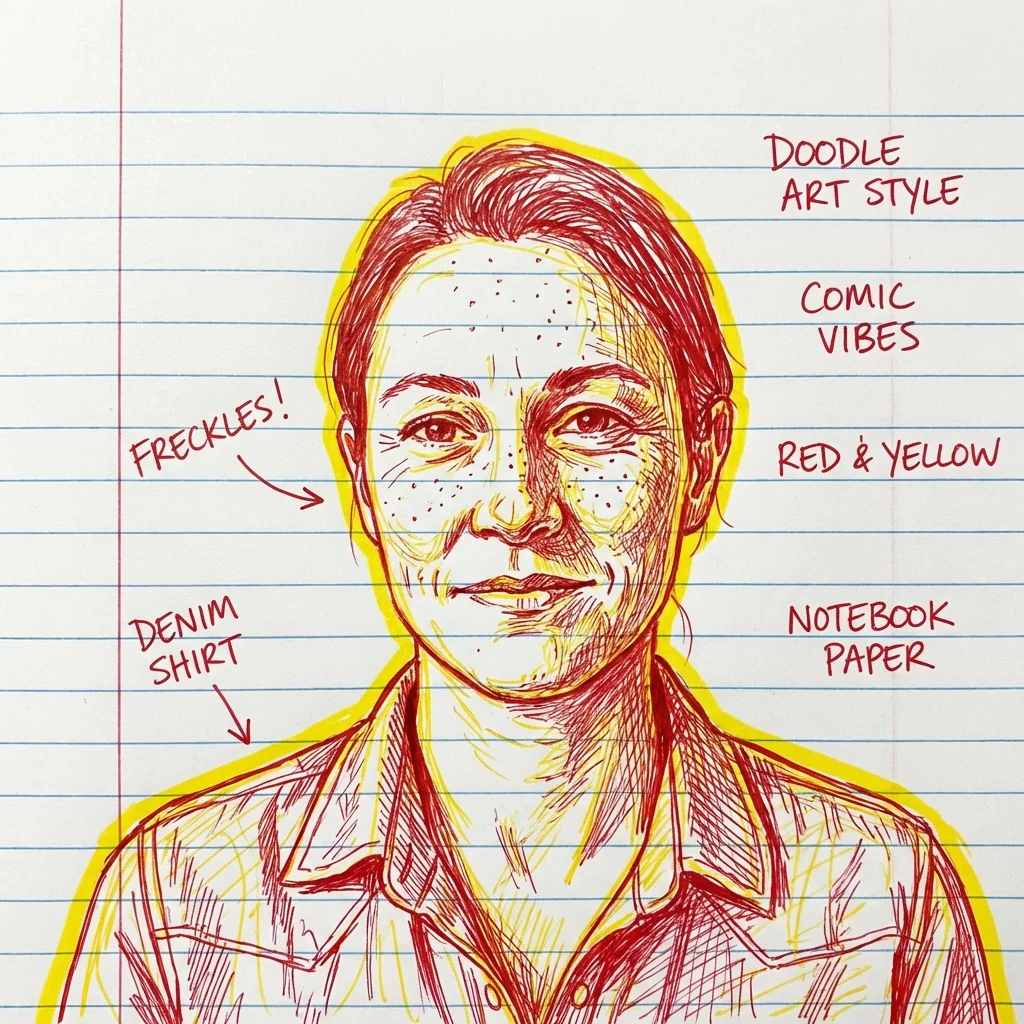 Output result for Doodle Art Portrait: Draw with Red and Yellow Pens on Notebook Paper