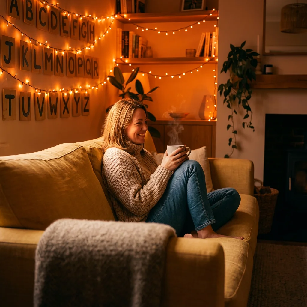 Output result for Hawkins Living Room: Sit in Stranger Things Scene with Alphabet Wall